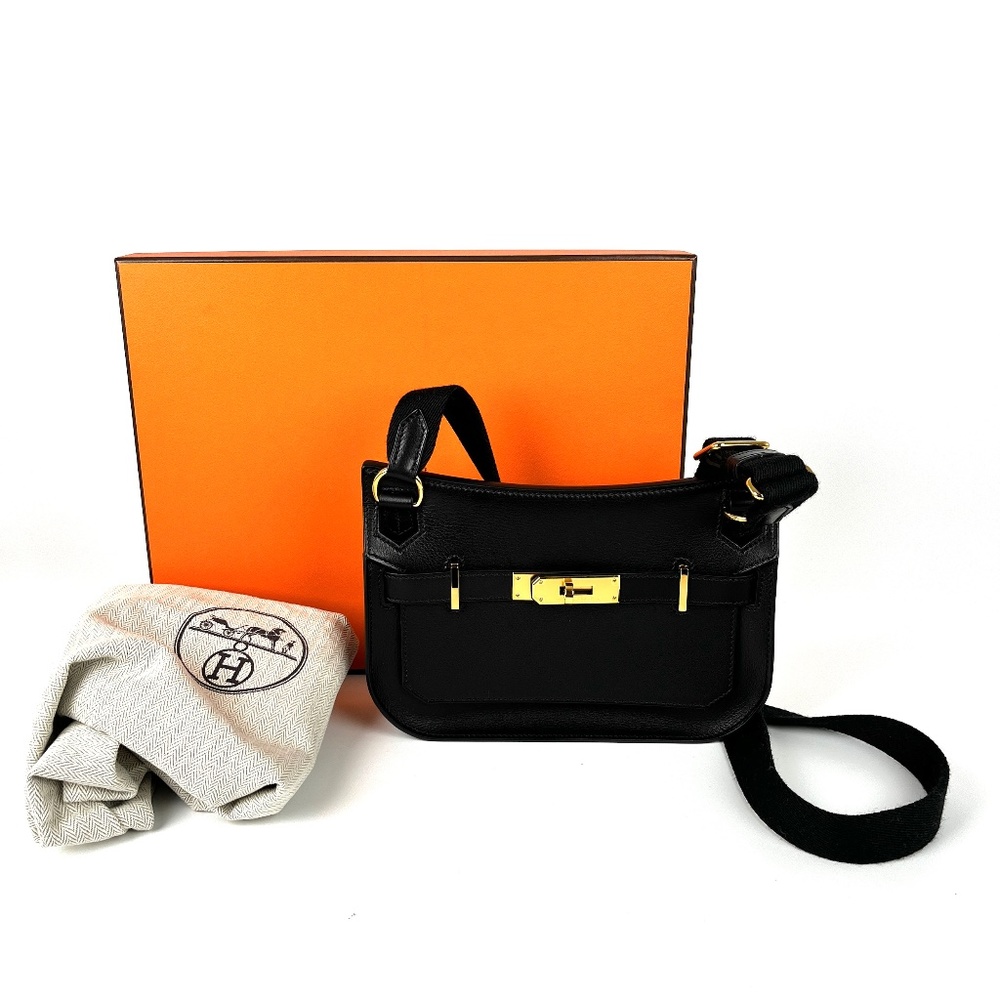 HERMES Mini Jypsiere Black Evercolor Leather Gold Hardware Crossbody Bag